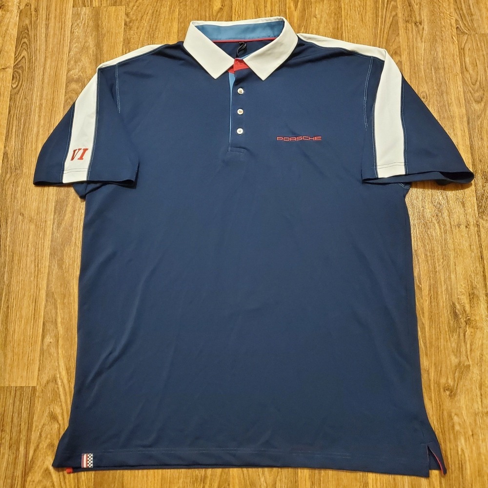 Porsche Polo Shirt Men 3X Blue Rennsport Reunion VI Racing Performance - Picture 2 of 10